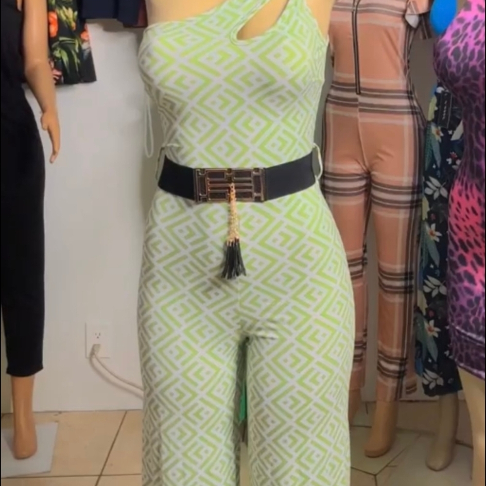 A Classy Chic Boutique Lime Geometric Jumpsuit
